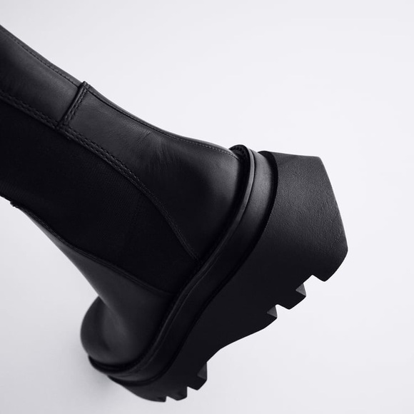 NWT Zara Lug Sole Leather Tall Boots - Picture 15 of 16